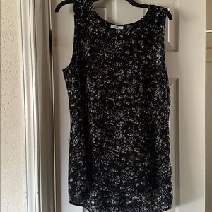 Pleione Black Top with Multicolor Abstract Design